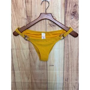 TopShop Bikini Bottom Ruching Marigold Yellow Tortoise Shell Accent Size 8